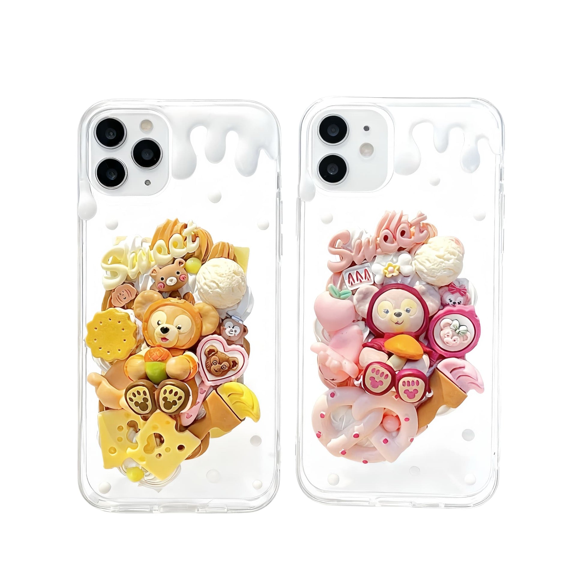 Handmade decoden phone case featuring Duffy Bear character with cream glue design, Y2K aesthetic with Disney theme