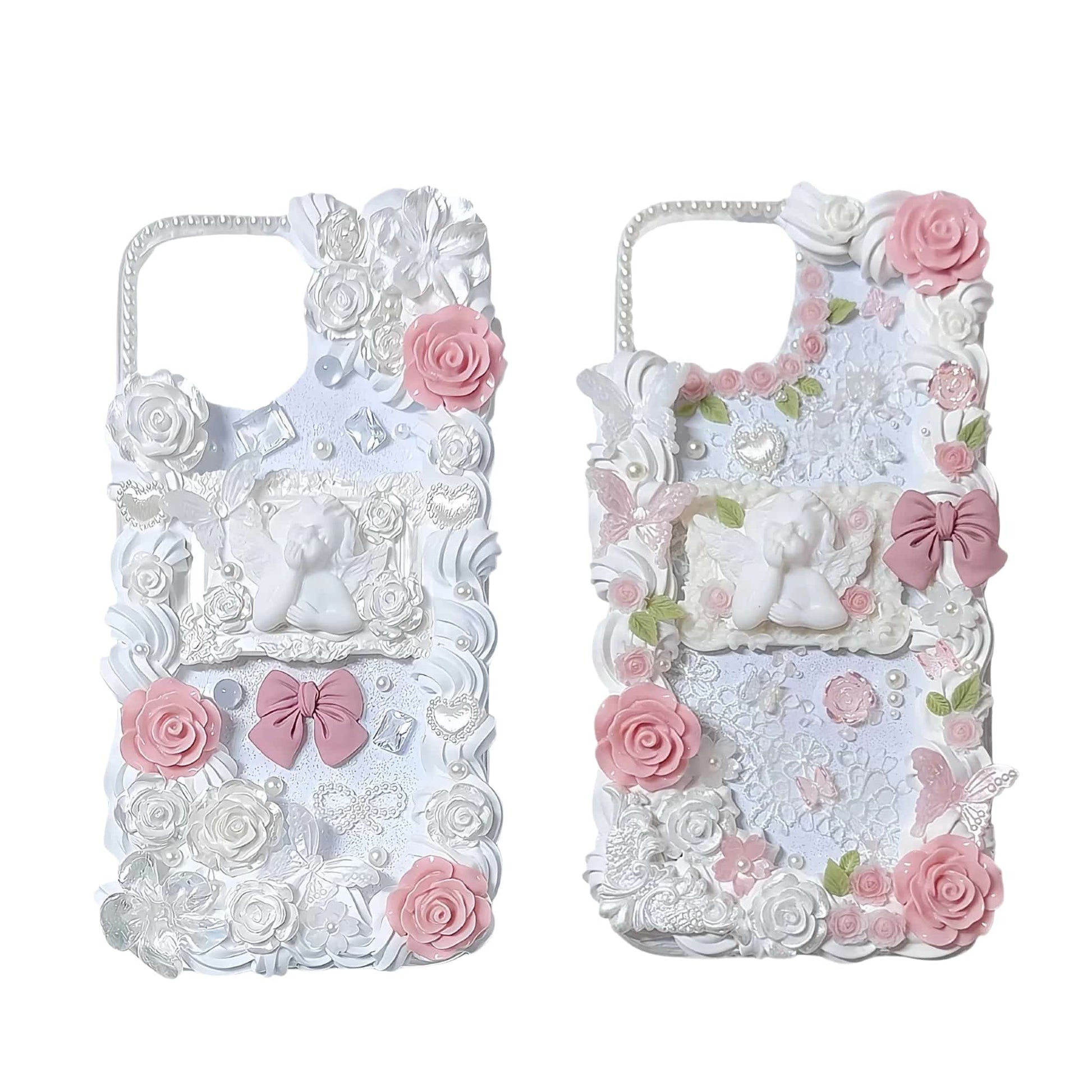 Premium baroque decoden phone case with pink roses and pearls