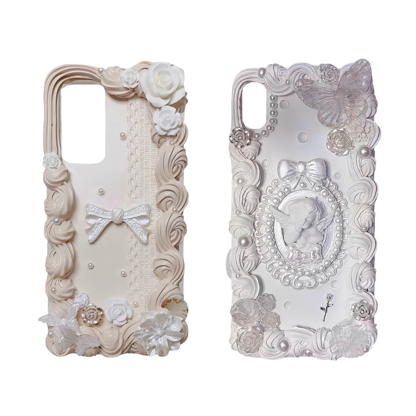 Handmade baroque decoden phone case with fairytale angel design and cream glue embellishments