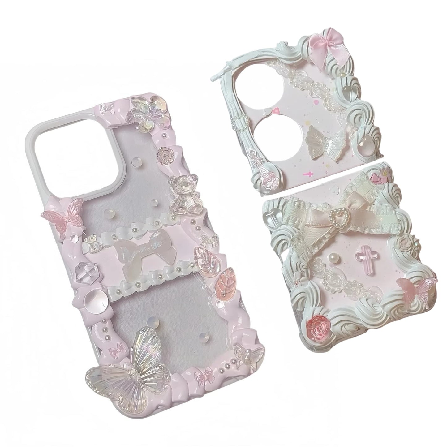 Handmade Y2K Decoden phone case with baroque rococo cream glue design featuring angel and floral decorative elements