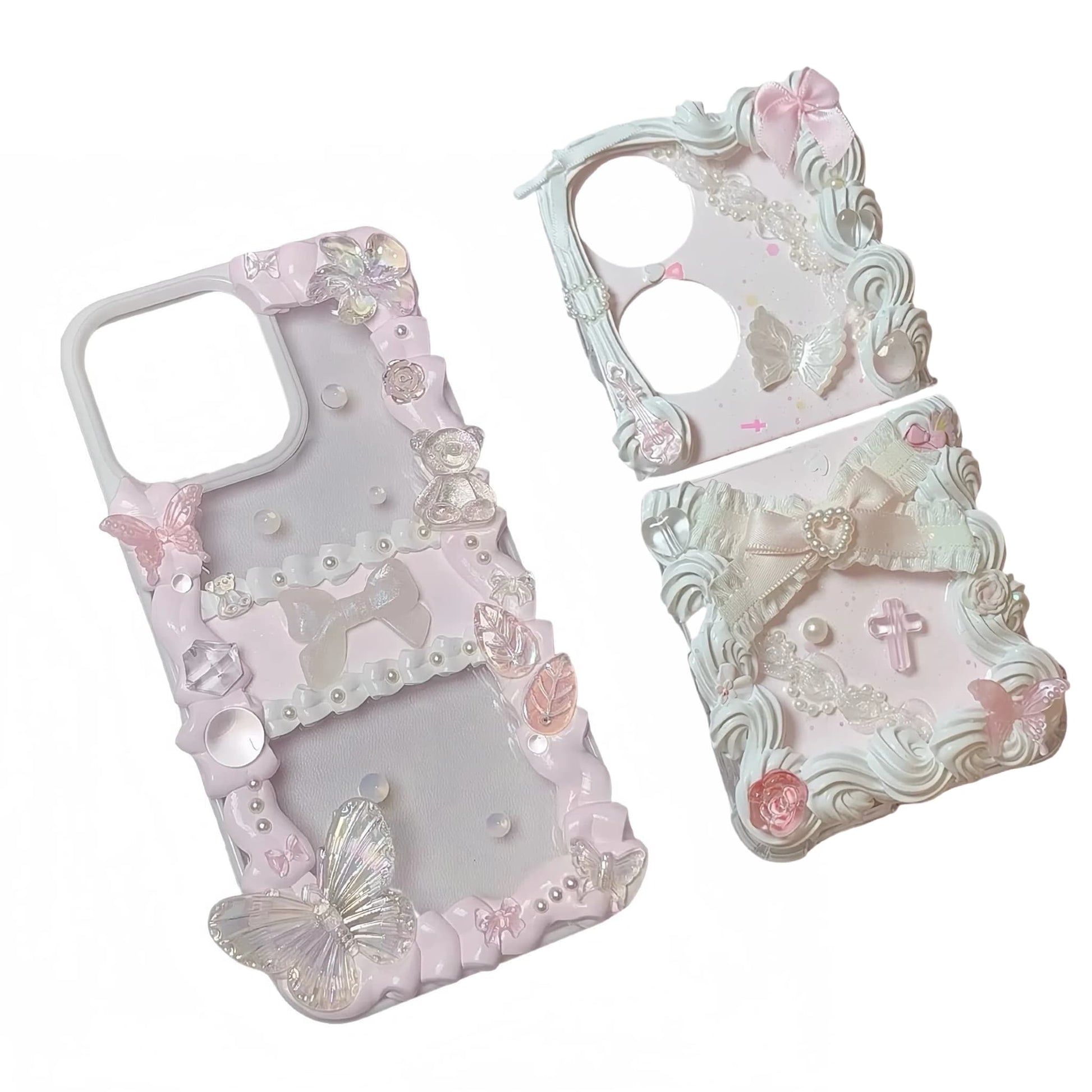 Handmade Y2K Decoden phone case with baroque rococo cream glue design featuring angel and floral decorative elements
