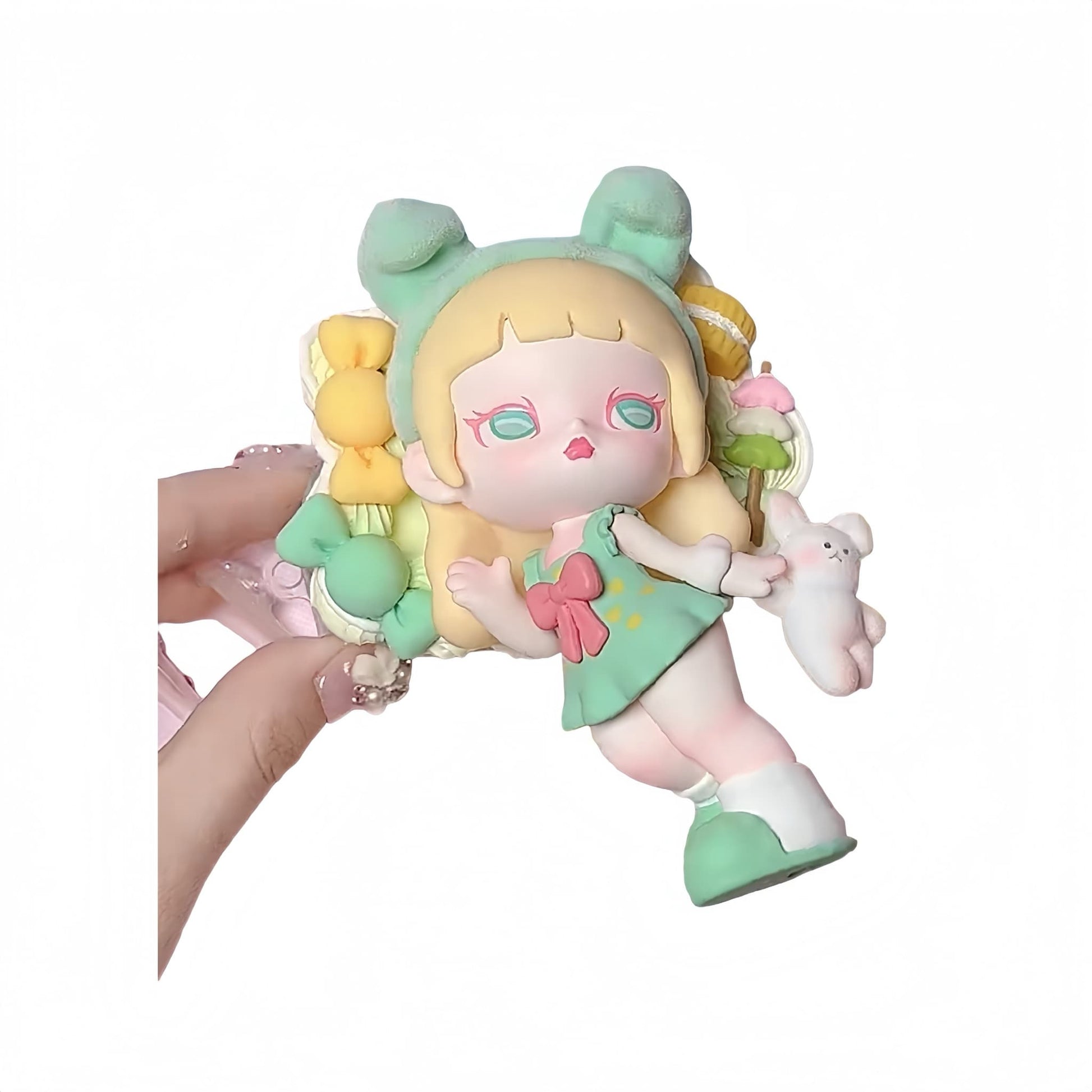 Handmade decoden phone back clip in green with baroque-style pearl and rhinestone embellishments and beaded wrist strap