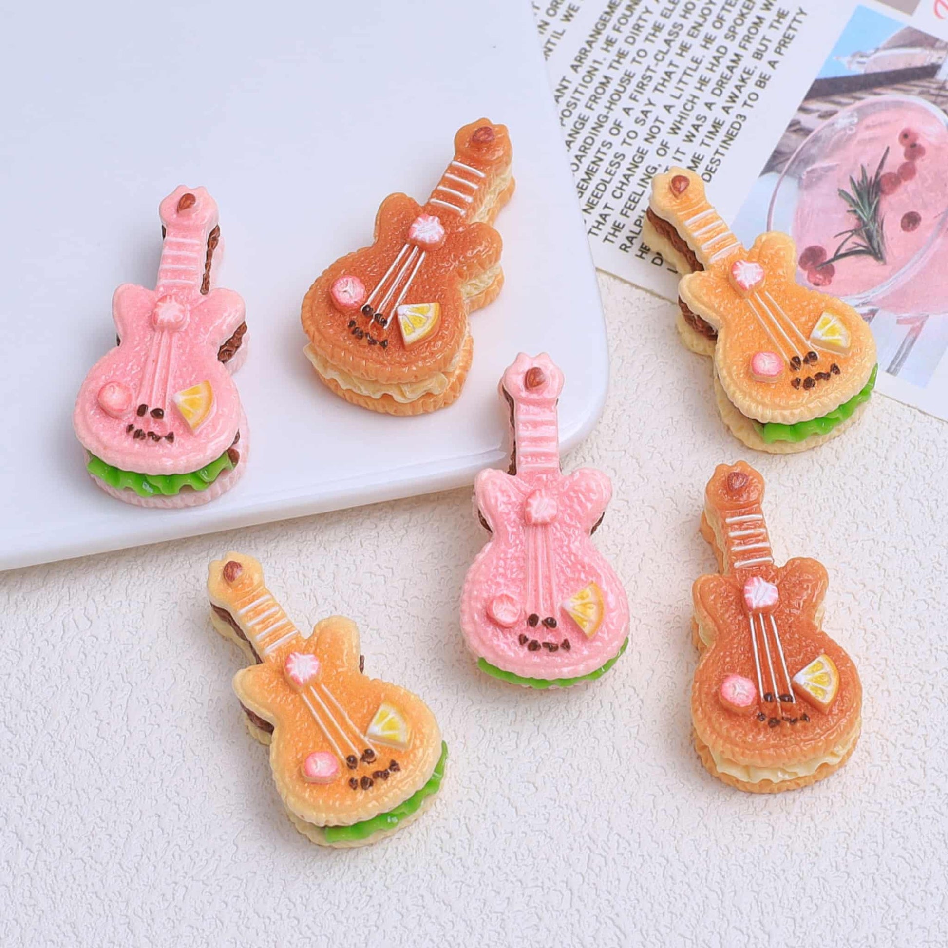 Guitar-shaped burger resin charms for decoden phone case decoration