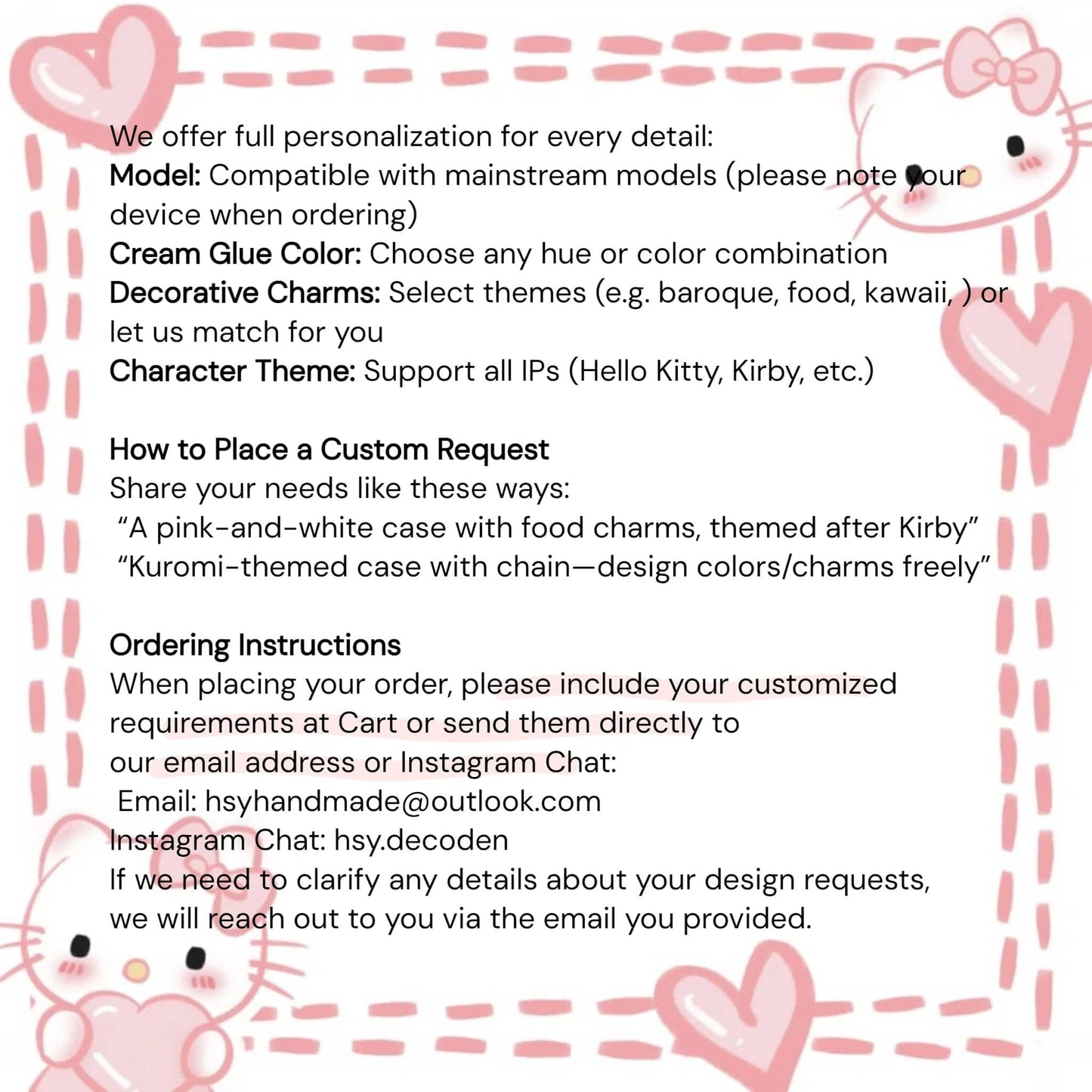 Handmade decoden phone case with customizable baroque charms, pearls, and pastel cream glue design