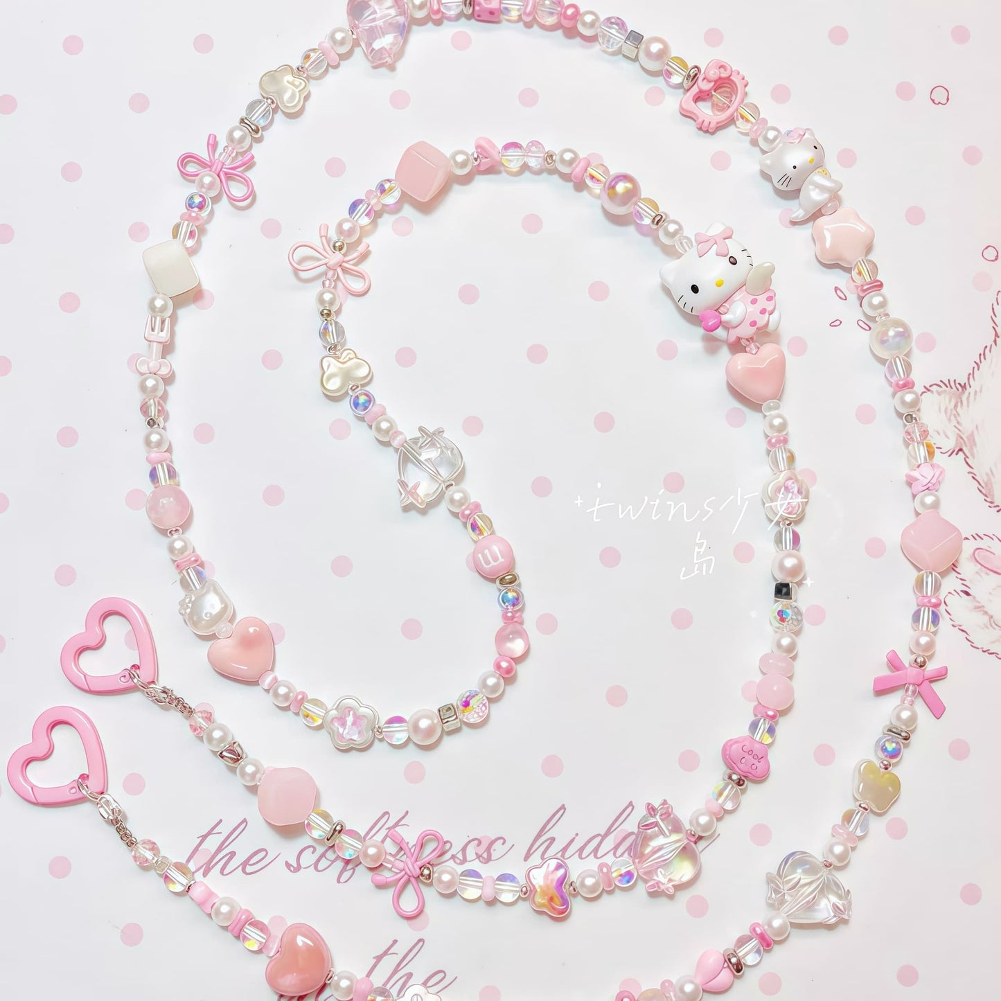 My Melody handmade phone chain with baroque pearl and Y2K aesthetic