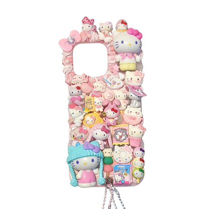 Custom handmade Sanrio Hello Kitty decoden phone case with cream glue design, luxury kawaii phone accessories