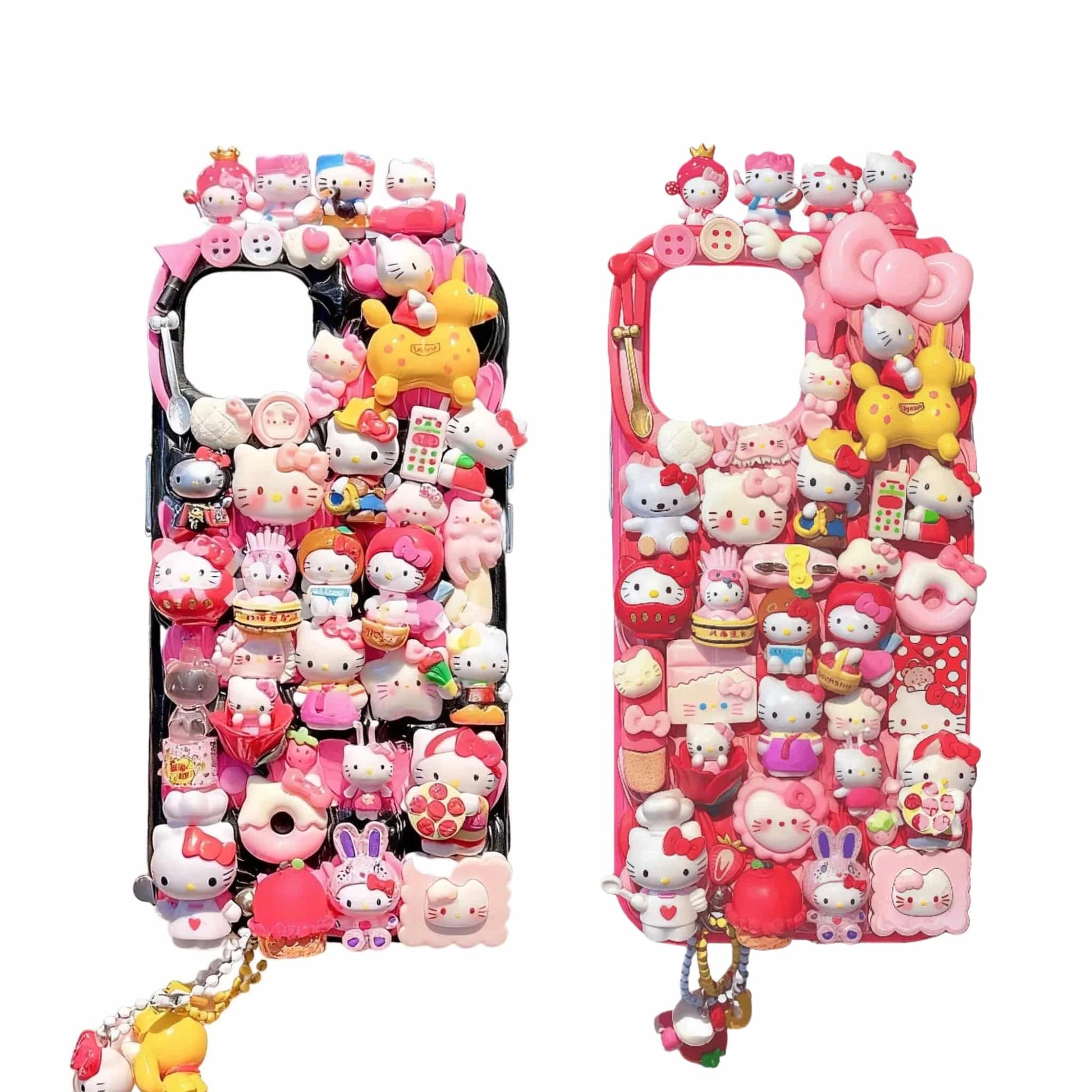 Handmade Sanrio Hello Kitty decoden phone case with red cream glue design and pearl embellishments