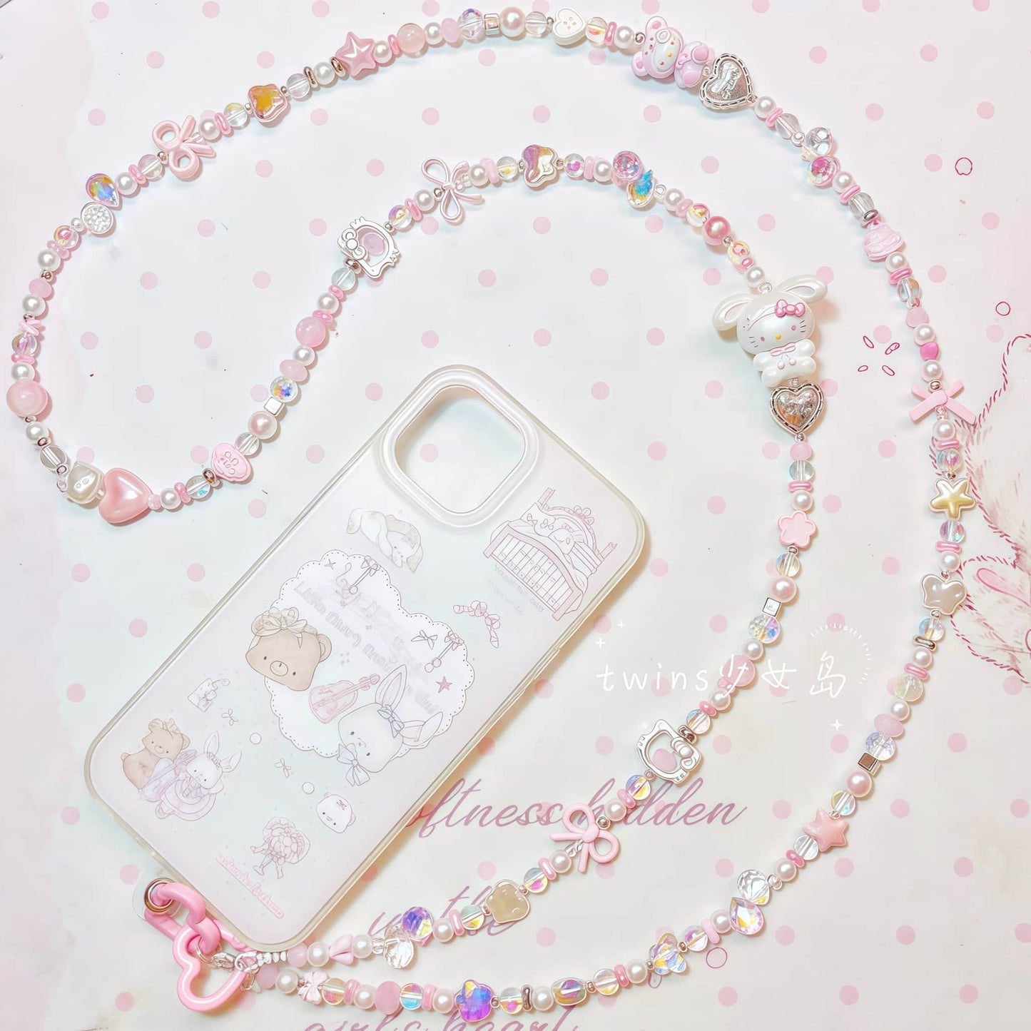 Hello Kitty crossbody phone chain with crystal beads and charm detail