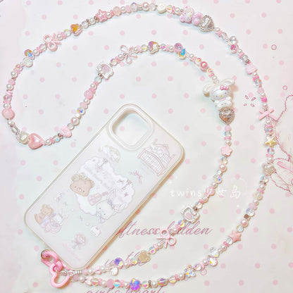 Hello Kitty crossbody phone chain with crystal beads and charm detail