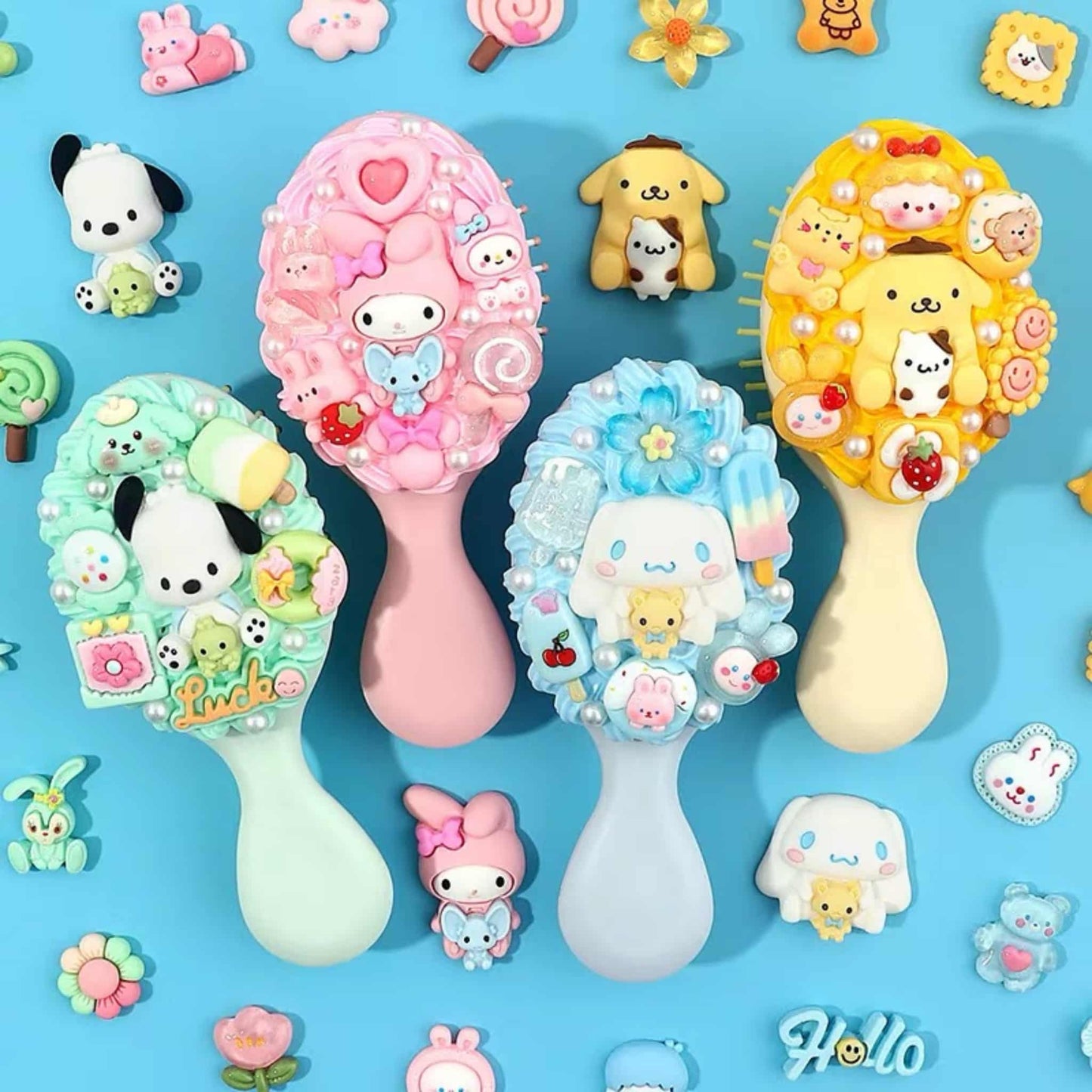 Foldable cushion brush and mirror combo for decoden DIY tools