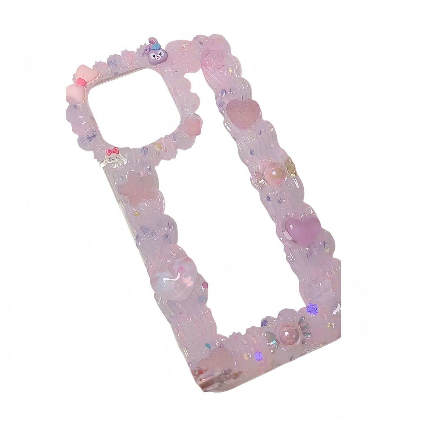 Kawaii custom decoden phone case featuring handcrafted rabbit-themed cream glue embellishments