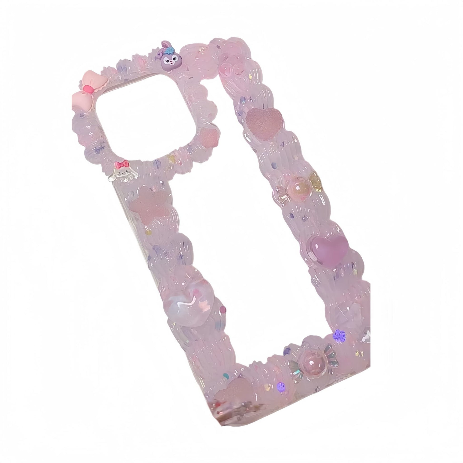 Kawaii custom decoden phone case featuring handcrafted rabbit-themed cream glue embellishments