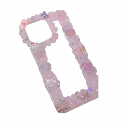 Kawaii custom decoden phone case featuring handcrafted rabbit-themed cream glue embellishments