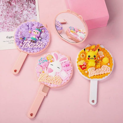 Kawaii hand mirror with comb charm for decoden embellishment crafts