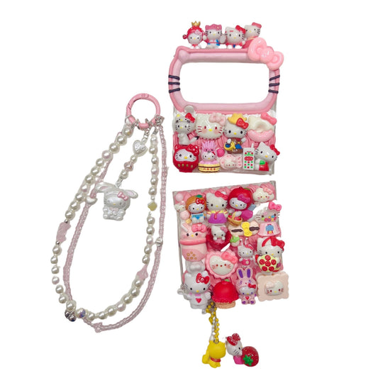 Handmade decoden phone case featuring Sanrio Hello Kitty with cream glue design and kawaii charms