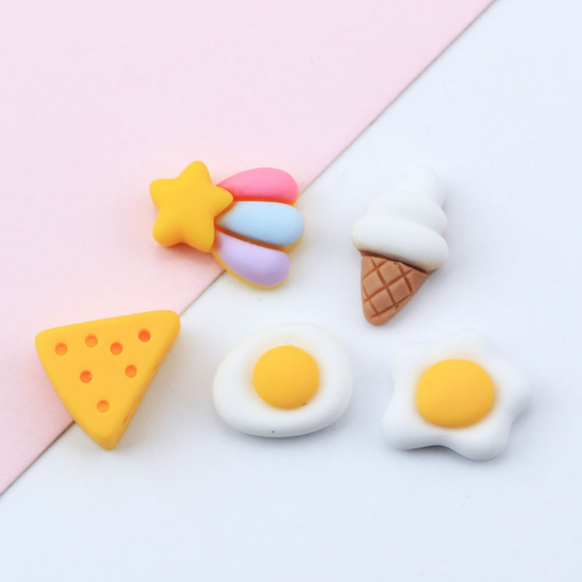 Cute mini resin charms set with colorful food-themed designs, ideal for DIY phone cases, earrings, keychains and craft decorations