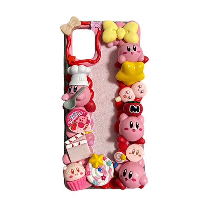 Custom Kirby decoden phone case featuring red cream glue decoration, handcrafted 3D design, luxury kawaii style