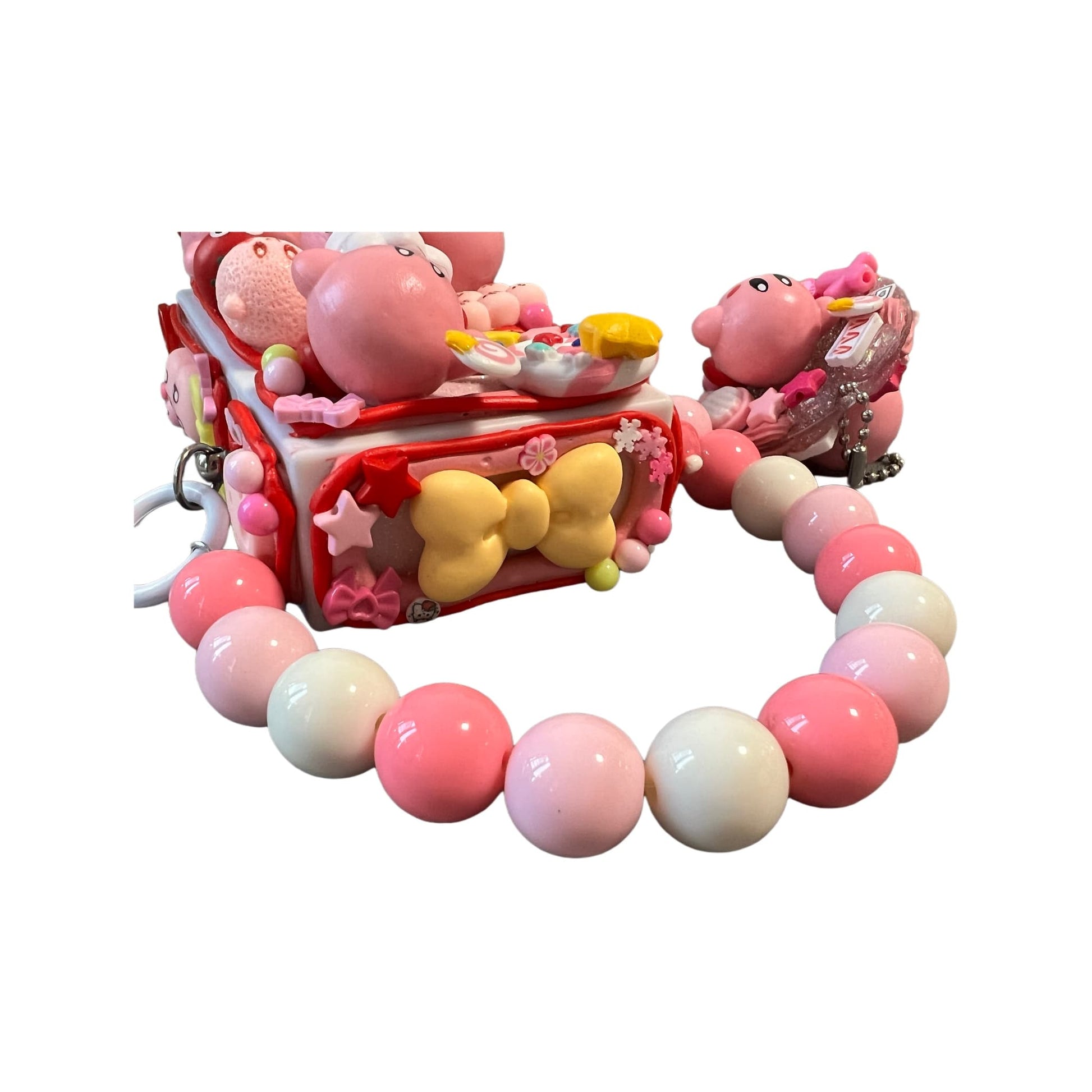 Kirby decoden storage box with detachable chain strap for portable kawaii accessory