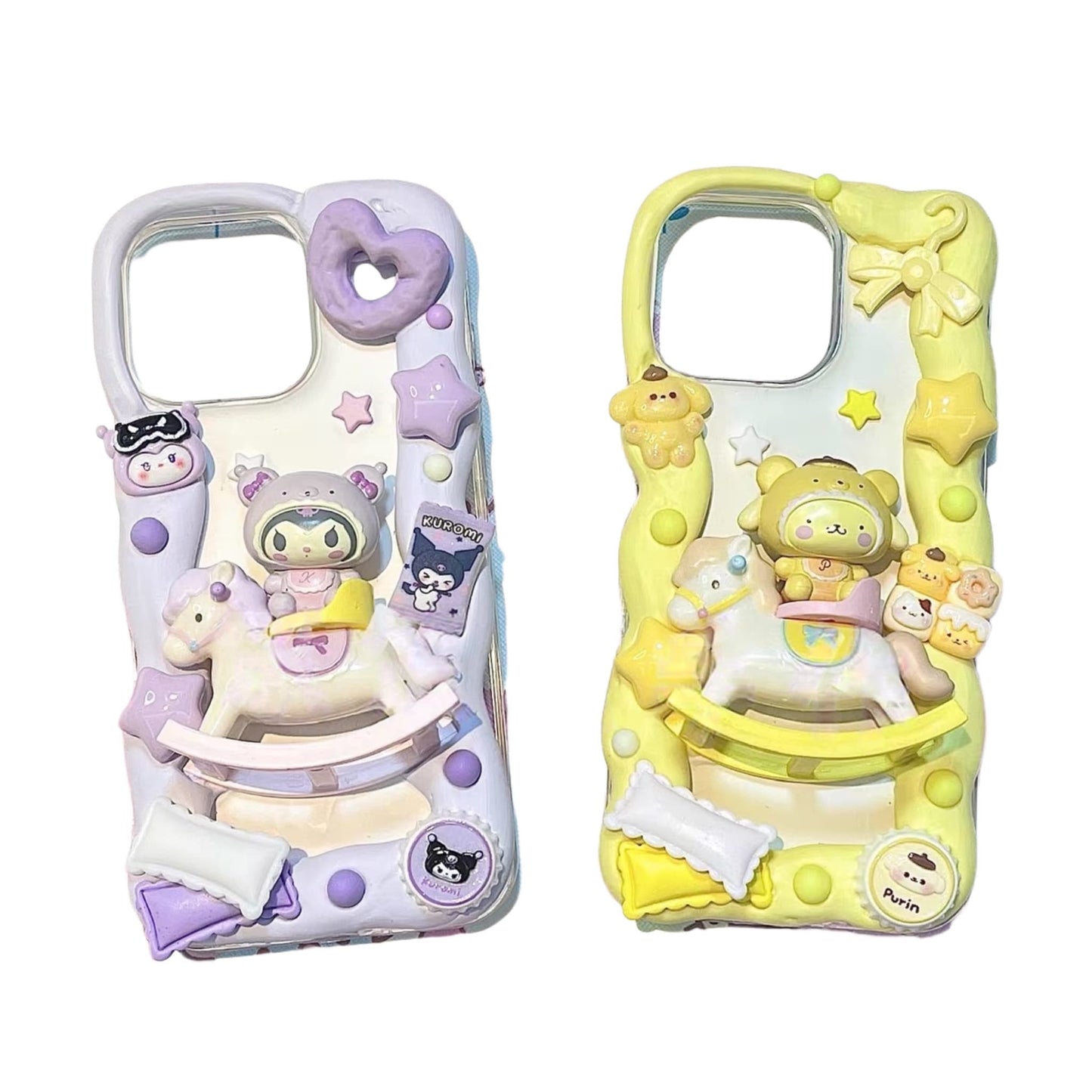 Kuromi and Pom Pom Purin decoden phone case with handmade baroque-style cream glue