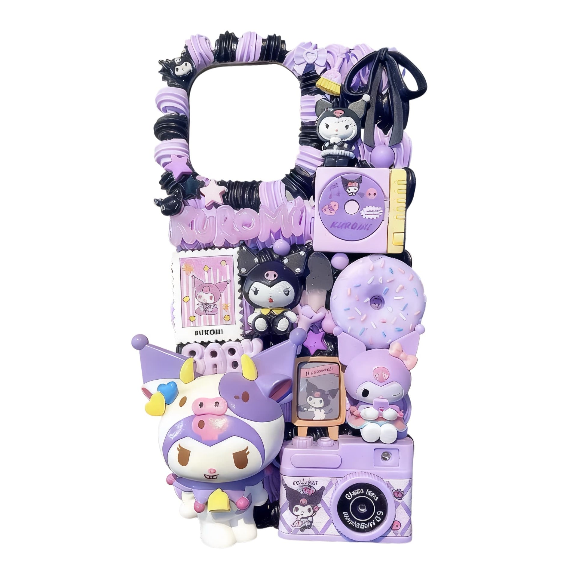 Detail of Kuromi Decoden Phone Case - Handcrafted Cream Glue Design with Sanrio Character