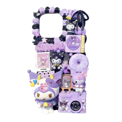 Detail of Kuromi Decoden Phone Case - Handcrafted Cream Glue Design with Sanrio Character