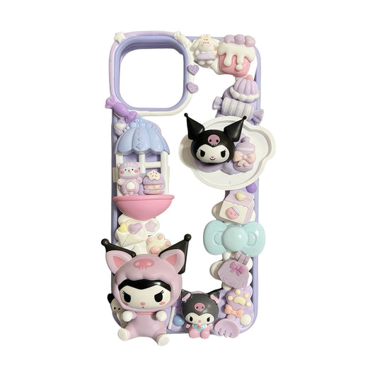 Handmade Decoden Phone Case - Kawaii Sanrio Kuromi Cream Glue Design