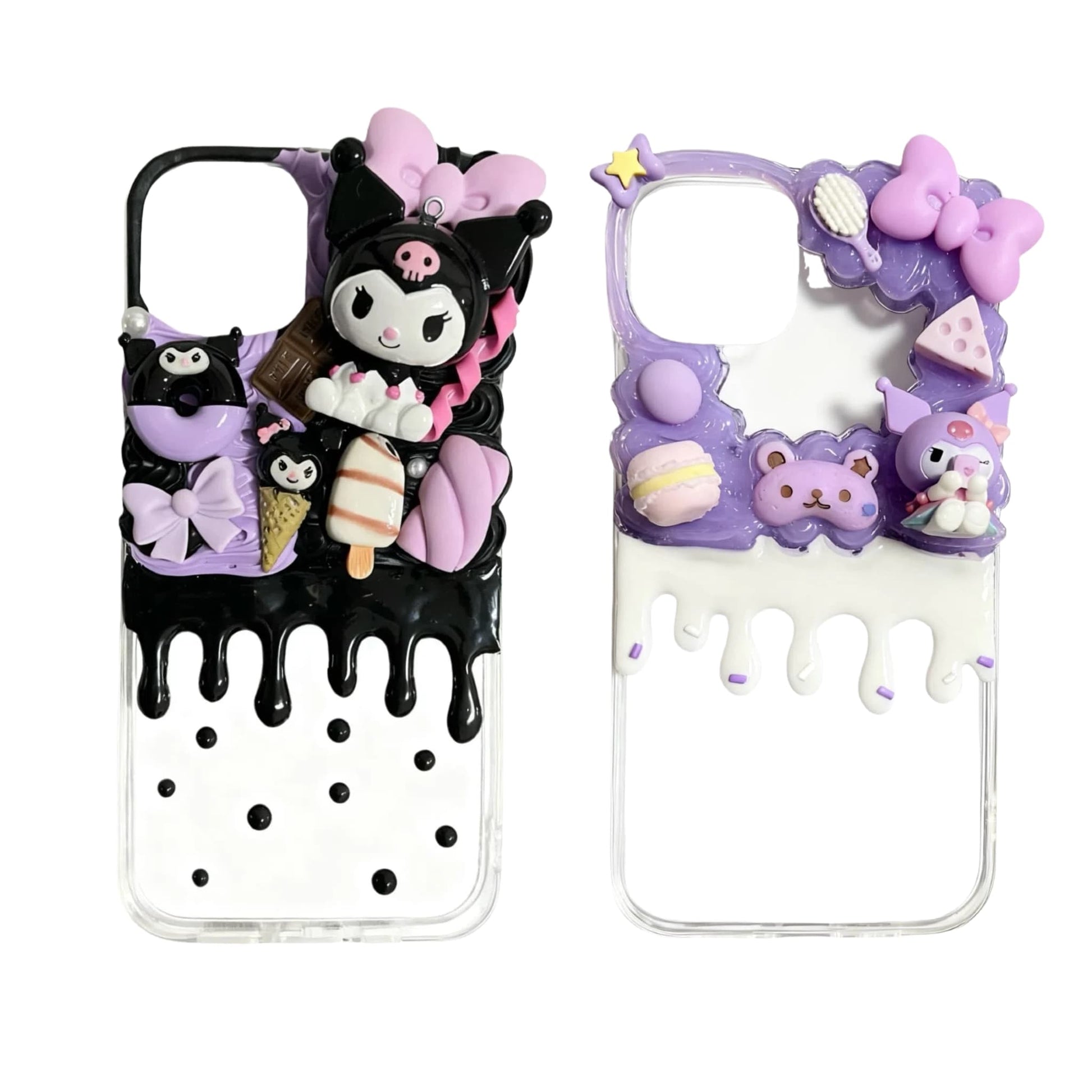 Handmade Unique Sanrio Kuromi Decoden Phone Case - Premium Cream Glue Design with Baroque Y2K Aesthetic