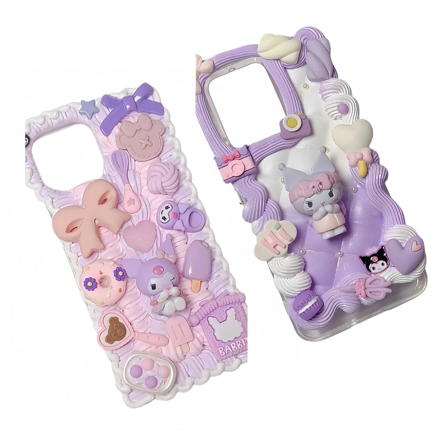 Purple Kawaii Kuromi Handmade Decoden Phone Case - Sanrio Cream Glue Design