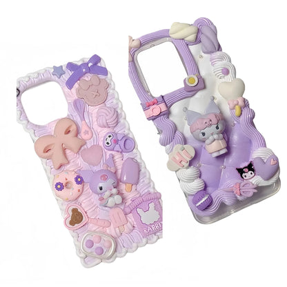 Purple Kawaii Kuromi Handmade Decoden Phone Case - Sanrio Cream Glue Design