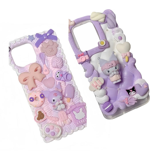 Purple Kawaii Kuromi Handmade Decoden Phone Case - Sanrio Cream Glue Design