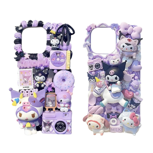 Handmade Kawaii Sanrio Kuromi Decoden Phone Case - Premium Cream Glue Design with Baroque Y2K Aesthetic