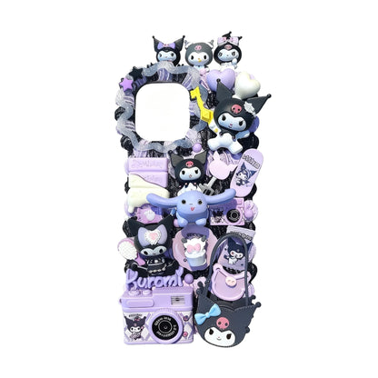 Kawaii Kuromi Unicorn Decoden Phone Case - Handmade Sanrio Design with Premium Cream Glue Details