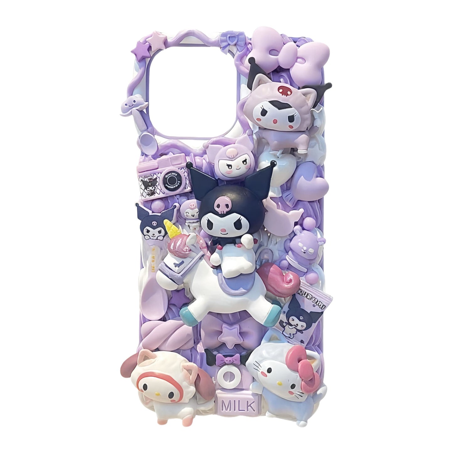 awaii Kuromi Unicorn Decoden Phone Case - Handmade Sanrio Design with Premium Cream Glue Details