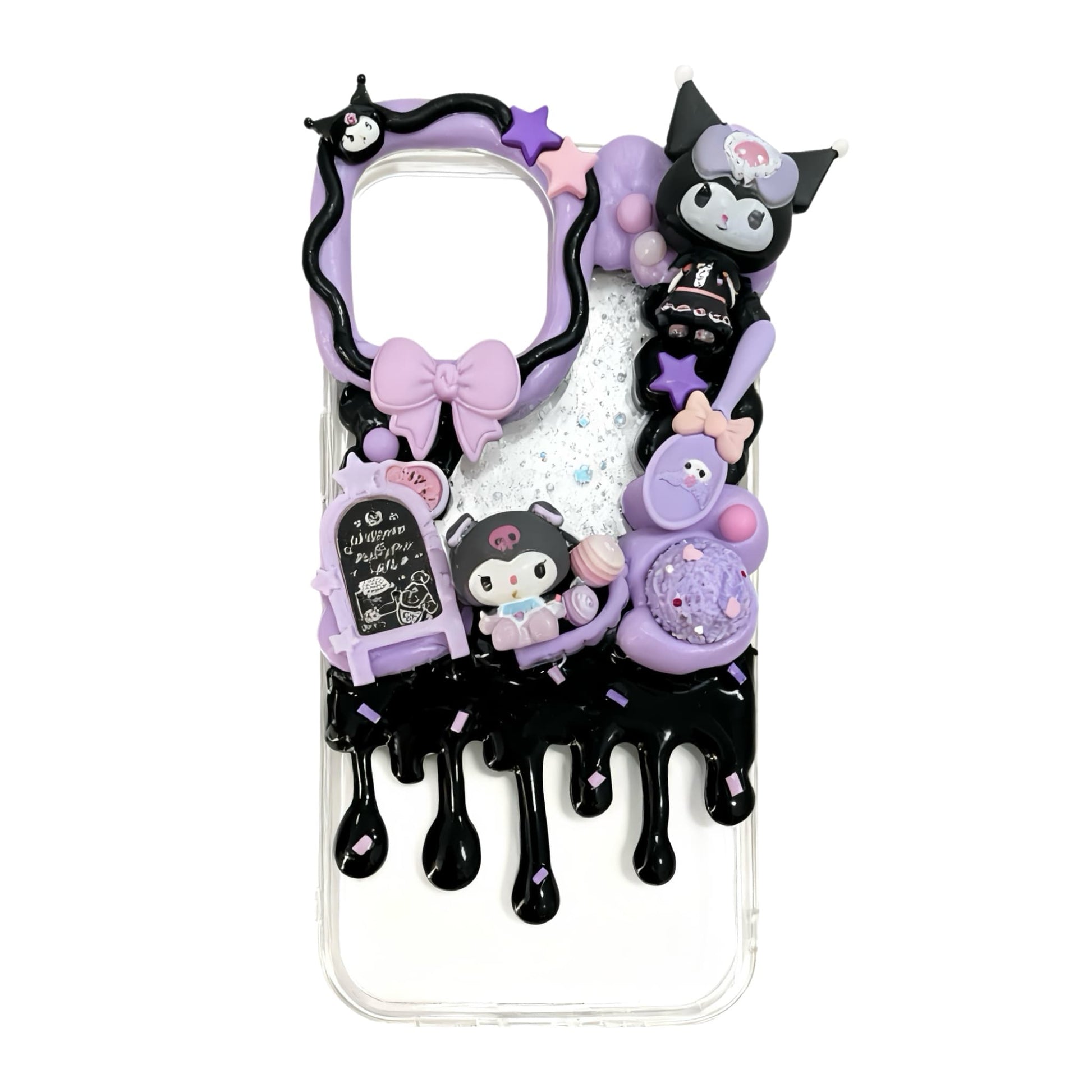 Kawaii Kuromi Unicorn Decoden Phone Case - Handmade Sanrio Design with Baroque Cream Glue Details