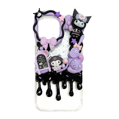 Kawaii Kuromi Unicorn Decoden Phone Case - Handmade Sanrio Design with Baroque Cream Glue Details