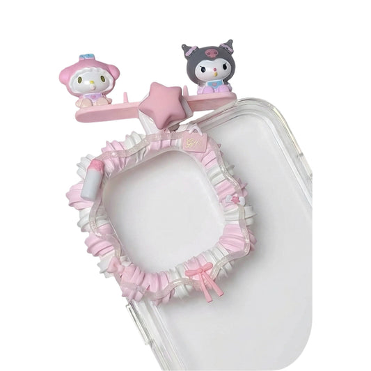 Handmade Sanrio My Melody and Kuromi decoden phone case with kawaii pink cream glue design