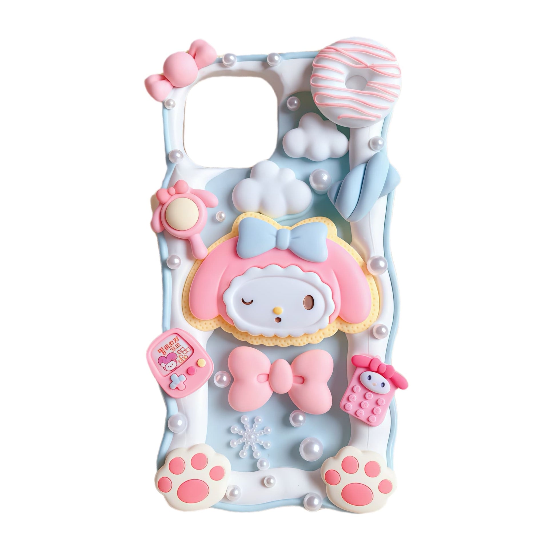Blue My Melody Decoden Phone Case - Handmade Kawaii Sanrio Cream Glue Design