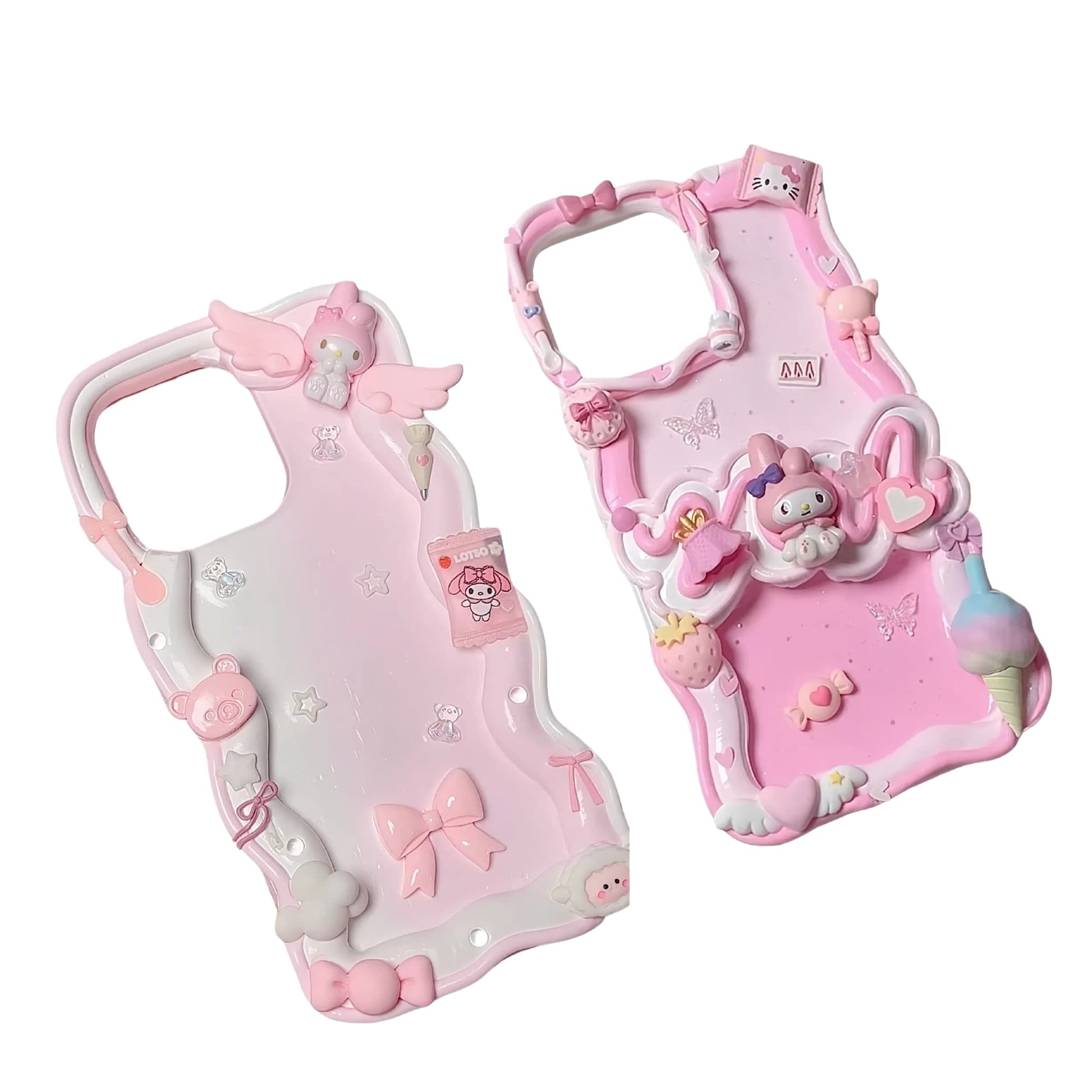 Handmade decoden phone case featuring Sanrio My Melody character with pink cream glue design and pearl embellishments