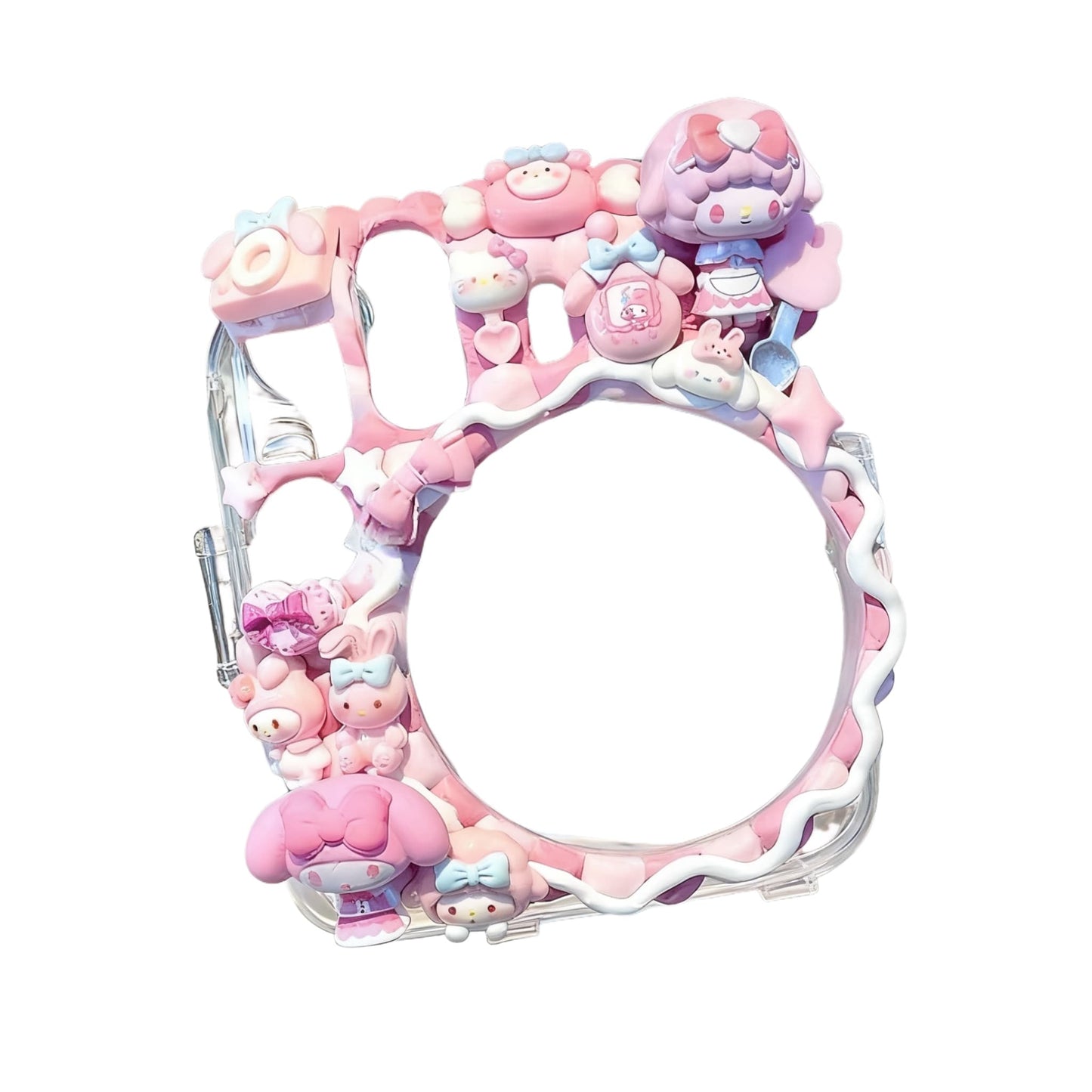 My Melody decoden polaroid case with pink bunny theme and whipped cream texture