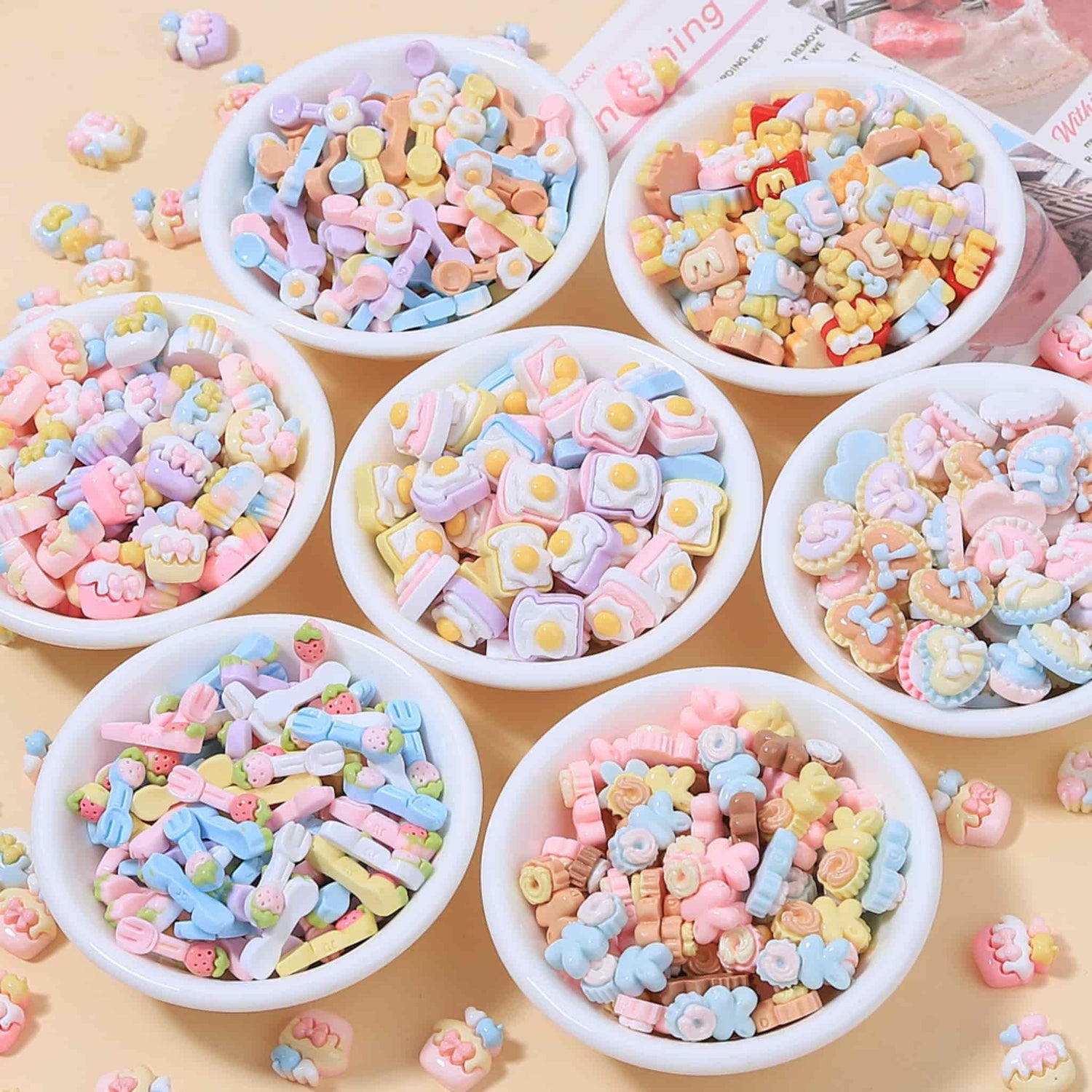 Miniature cake resin charms for decoden