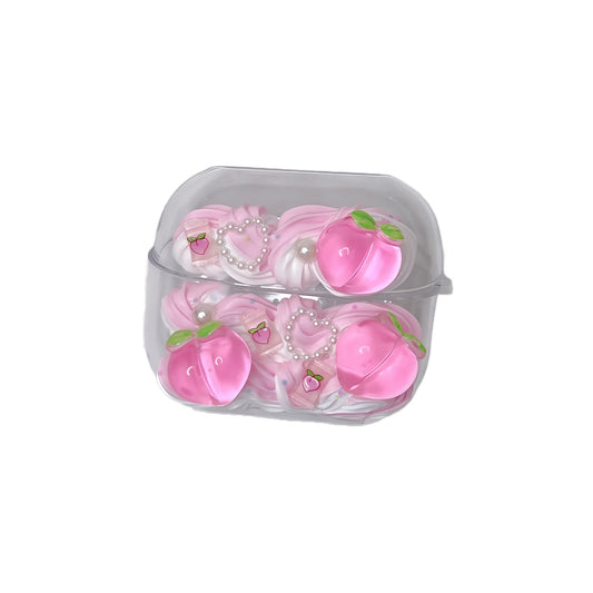 Y2K crystal peach decoden AirPods case - handmade kawaii protective accessory with 3D charms