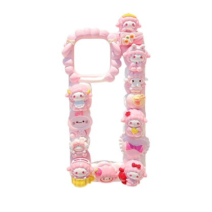 handmade decoden phone case featuring piano keyboard design with cream glue and kawaii decorations