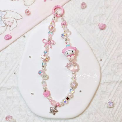 Handmade piano-themed phone chain with Sanrio character charm