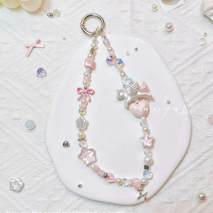 Pink Hello Kitty handmade keychain with fade-proof baroque pearl