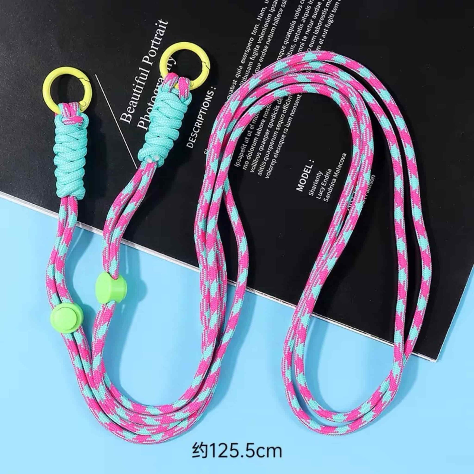 Pink and blue beaded crossbody phone chain strap