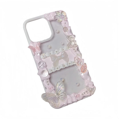 Y2K handmade baroque rococo decoden phone case with cream glue design and angel floral decorations