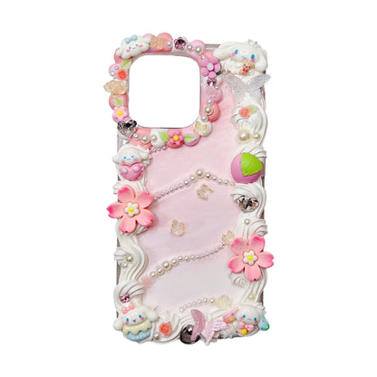 Pink Cinnamoroll decoden phone case with handmade baroque fairytale cream glue details