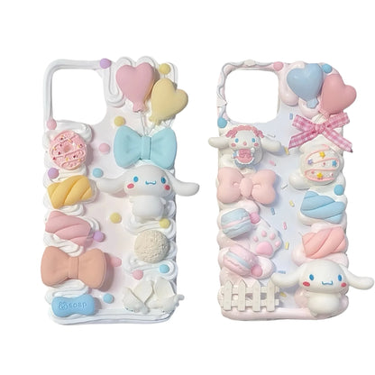 Handmade Sanrio Cinnamoroll decoden phone case with kawaii cream glue design