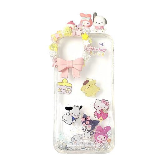 Pink kawaii Sanrio decoden phone case with handmade 3D cream glue design and baroque style details