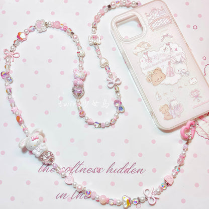 Handmade Hello Kitty phone chain lanyard with fade-resistant beads